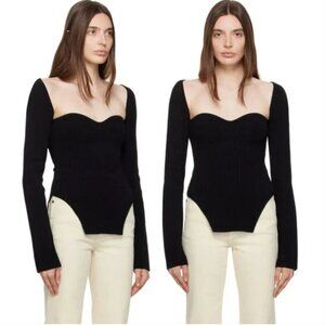 Khaite Maddy Bustier Top Sz Small Rib Knit Long Sleeves Sweetheart Neckline